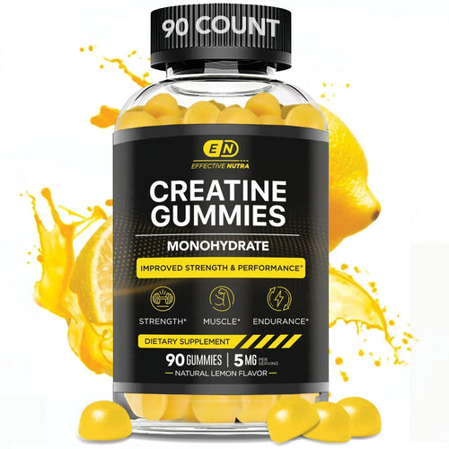 Creatine Gummies for Men & Women - Creatine Monohydrate Gummies for Strength, Muscle, Energy - Natural Lemon Flavor (90Ct)